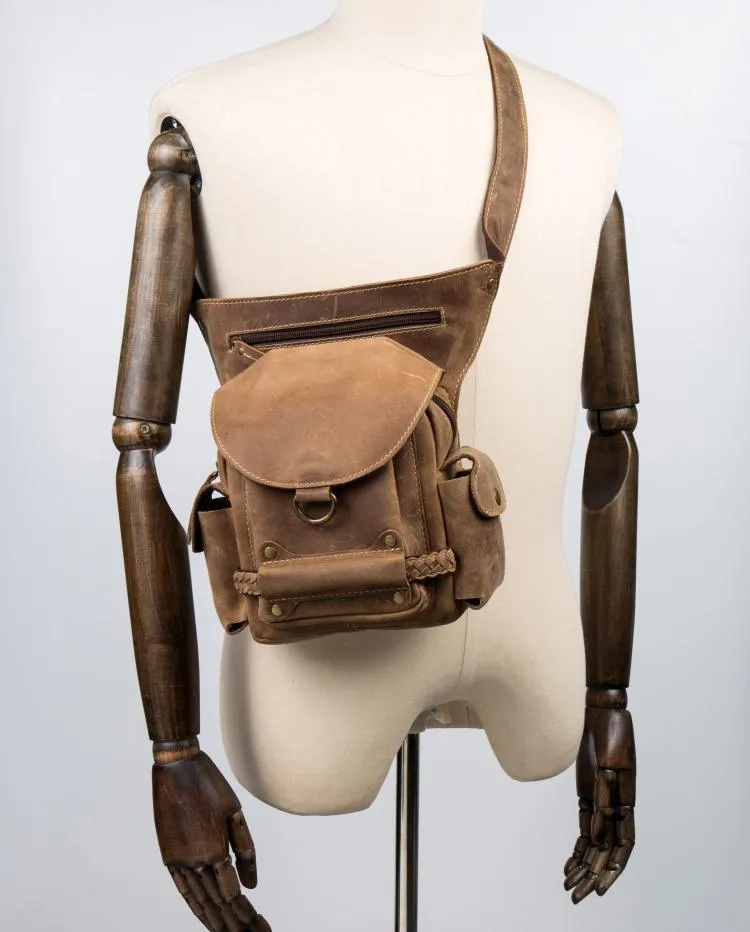 Cool Leather Belt Pouch Mens Waist Bag Camel Drop Leg Tools Bag BUMBAG for Men