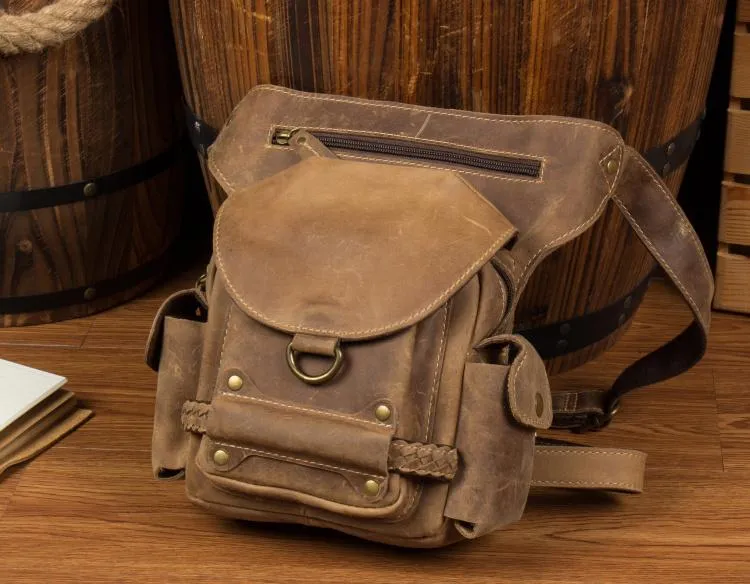 Cool Leather Belt Pouch Mens Waist Bag Camel Drop Leg Tools Bag BUMBAG for Men