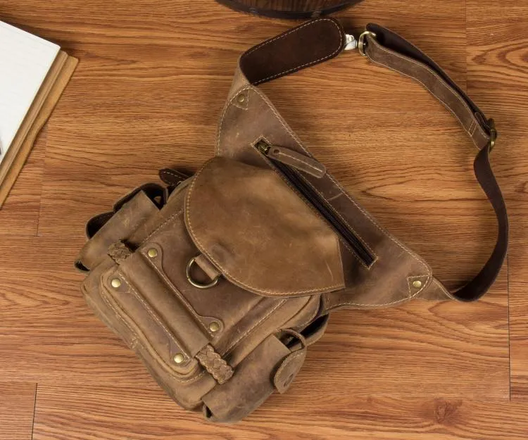 Cool Leather Belt Pouch Mens Waist Bag Camel Drop Leg Tools Bag BUMBAG for Men