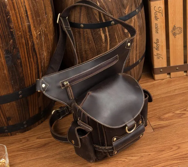 Cool Leather Belt Pouch Mens Waist Bag Camel Drop Leg Tools Bag BUMBAG for Men