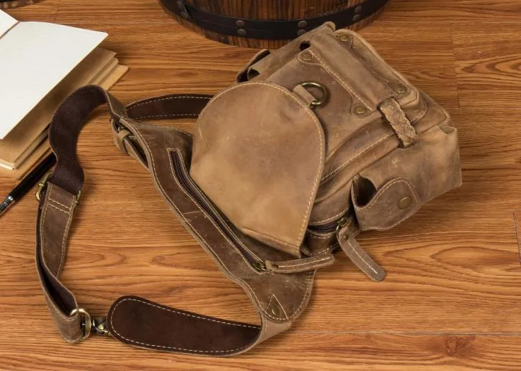 Cool Leather Belt Pouch Mens Waist Bag Camel Drop Leg Tools Bag BUMBAG for Men