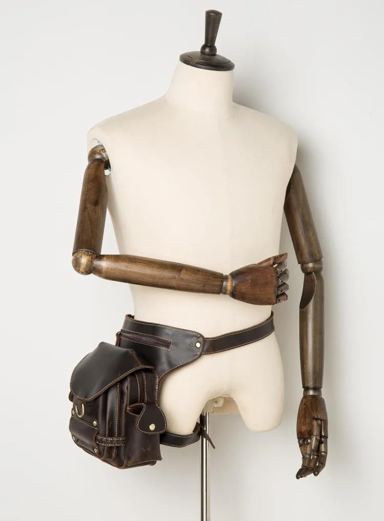 Cool Leather Belt Pouch Mens Waist Bag Camel Drop Leg Tools Bag BUMBAG for Men