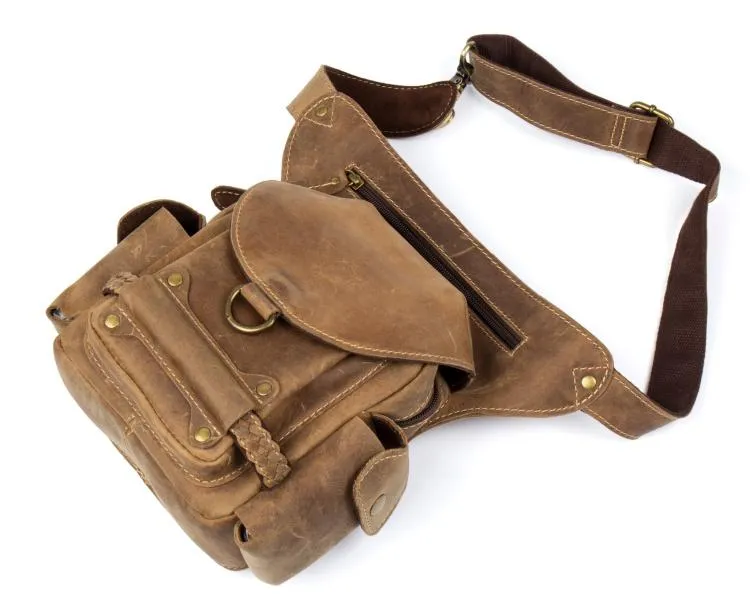 Cool Leather Belt Pouch Mens Waist Bag Camel Drop Leg Tools Bag BUMBAG for Men