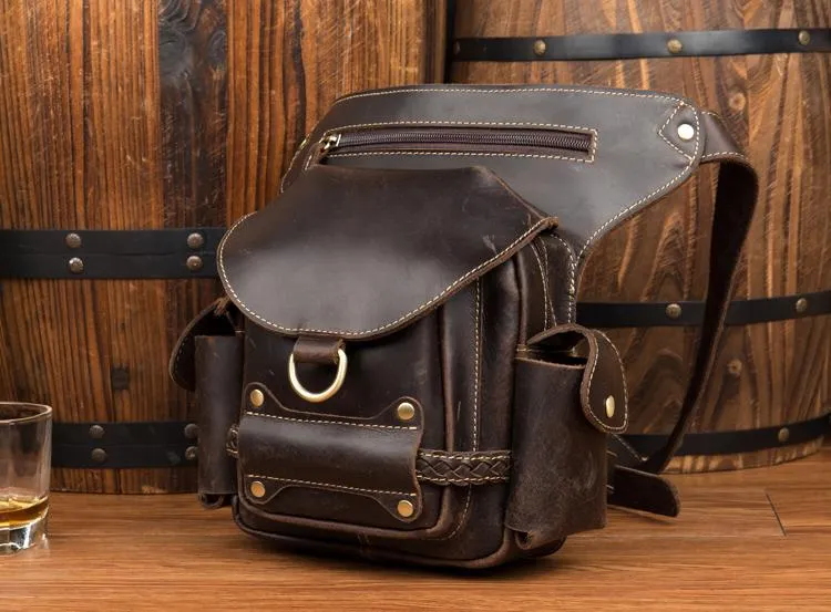 Cool Leather Belt Pouch Mens Waist Bag Camel Drop Leg Tools Bag BUMBAG for Men