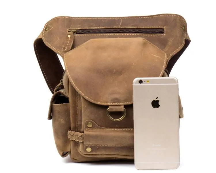 Cool Leather Belt Pouch Mens Waist Bag Camel Drop Leg Tools Bag BUMBAG for Men