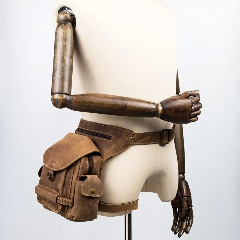 Cool Leather Belt Pouch Mens Waist Bag Camel Drop Leg Tools Bag BUMBAG for Men