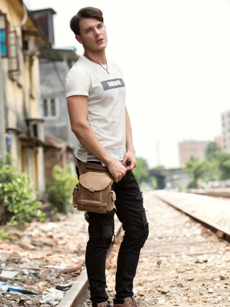 Cool Leather Belt Pouch Mens Waist Bag Camel Drop Leg Tools Bag BUMBAG for Men