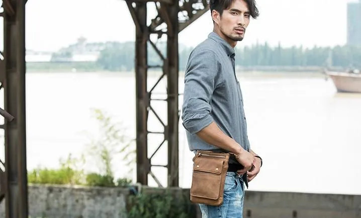 Cool Leather Belt Pouches Mens Waist Bag Shoulder Bag for Men