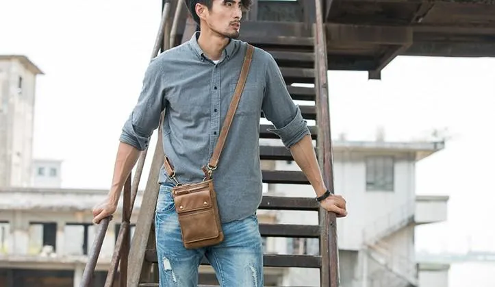 Cool Leather Belt Pouches Mens Waist Bag Shoulder Bag for Men
