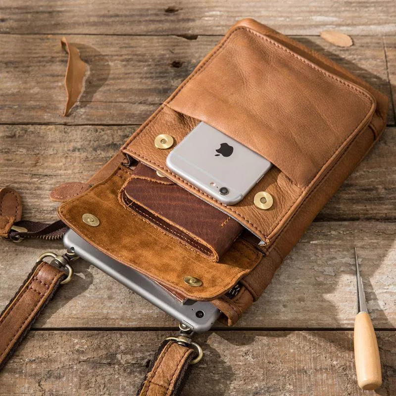 Cool Leather Belt Pouches Mens Waist Bag Shoulder Bag for Men