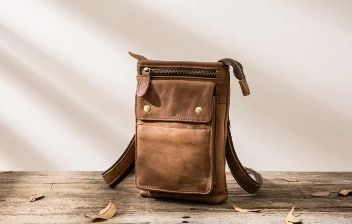 Cool Leather Belt Pouches Mens Waist Bag Shoulder Bag for Men
