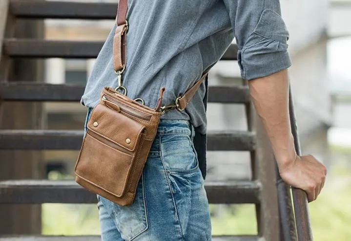 Cool Leather Belt Pouches Mens Waist Bag Shoulder Bag for Men