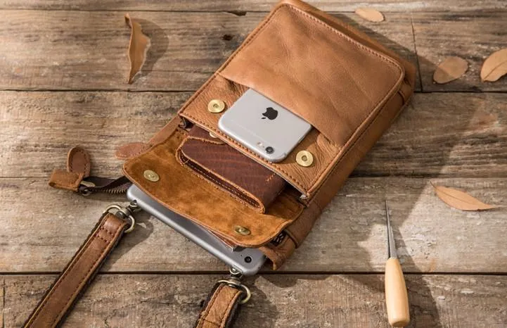 Cool Leather Belt Pouches Mens Waist Bag Shoulder Bag for Men