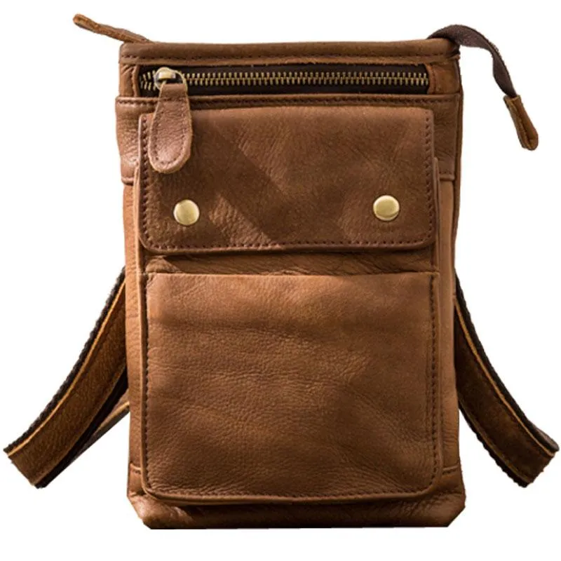 Cool Leather Belt Pouches Mens Waist Bag Shoulder Bag for Men
