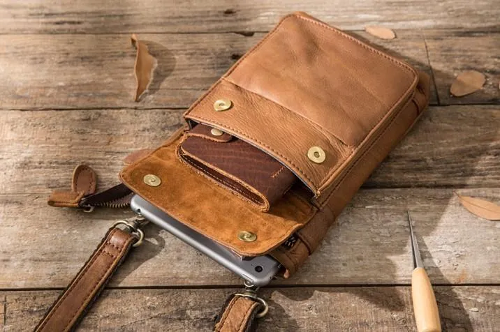 Cool Leather Belt Pouches Mens Waist Bag Shoulder Bag for Men