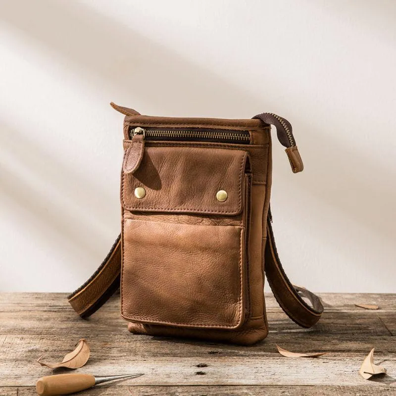 Cool Leather Belt Pouches Mens Waist Bag Shoulder Bag for Men