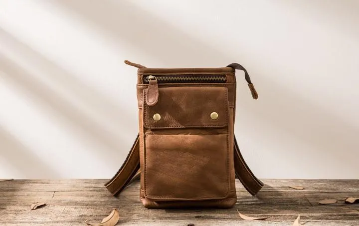 Cool Leather Belt Pouches Mens Waist Bag Shoulder Bag for Men