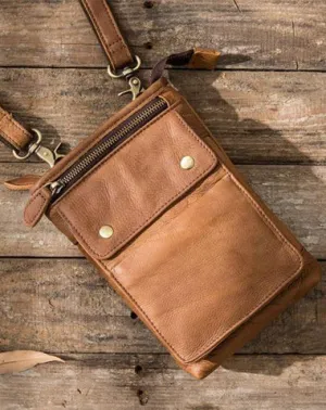 Cool Leather Belt Pouches Mens Waist Bag Shoulder Bag for Men