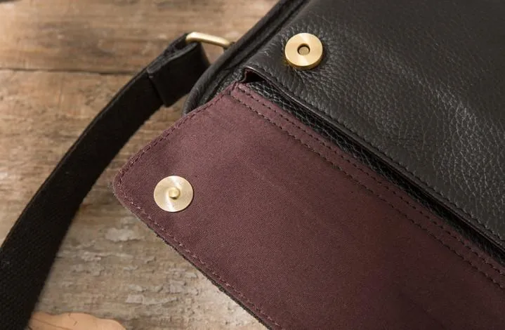 Cool Leather Black Mens Messenger Bag Vintage Shoulder Bag  for Men