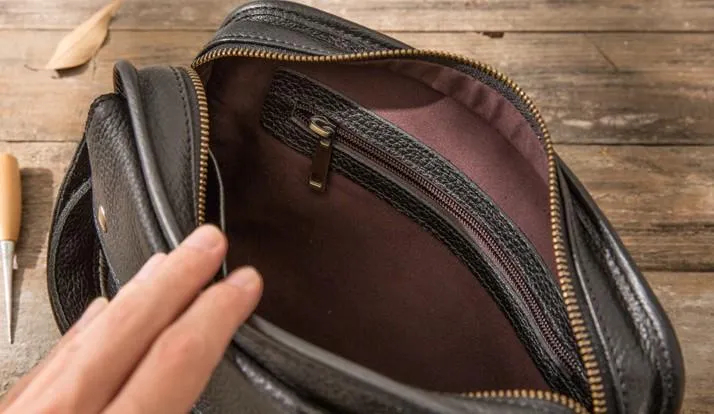 Cool Leather Black Mens Messenger Bag Vintage Shoulder Bag  for Men