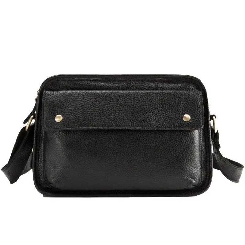 Cool Leather Black Mens Messenger Bag Vintage Shoulder Bag  for Men