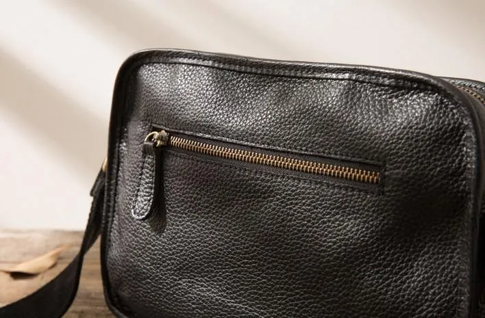 Cool Leather Black Mens Messenger Bag Vintage Shoulder Bag  for Men