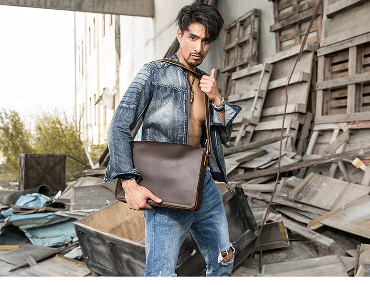 Cool Leather Black Mens Side Bag Messenger Bags Vintage Courier Bag for Men