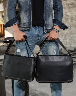Cool Leather Black Mens Side Bag Messenger Bags Vintage Courier Bag for Men