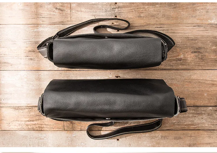 Cool Leather Black Mens Side Bag Messenger Bags Vintage Courier Bag for Men