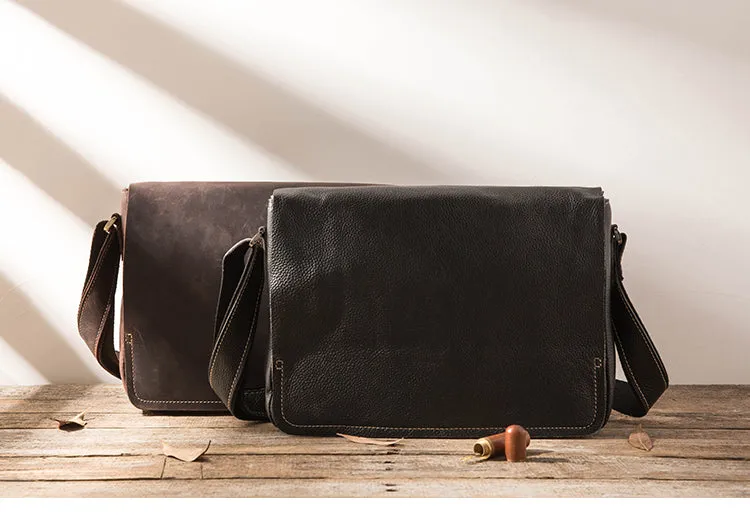 Cool Leather Black Mens Side Bag Messenger Bags Vintage Courier Bag for Men