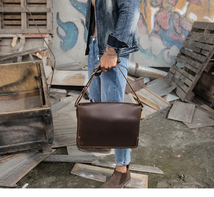 Cool Leather Black Mens Side Bag Messenger Bags Vintage Courier Bag for Men