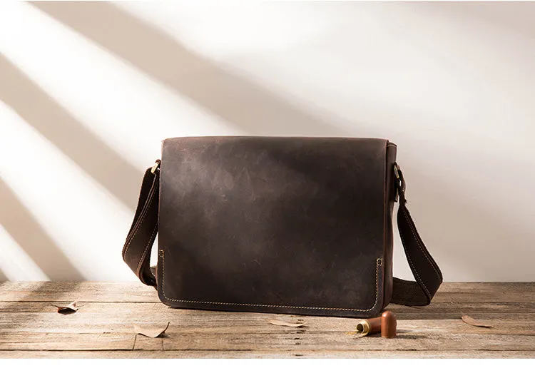 Cool Leather Black Mens Side Bag Messenger Bags Vintage Courier Bag for Men