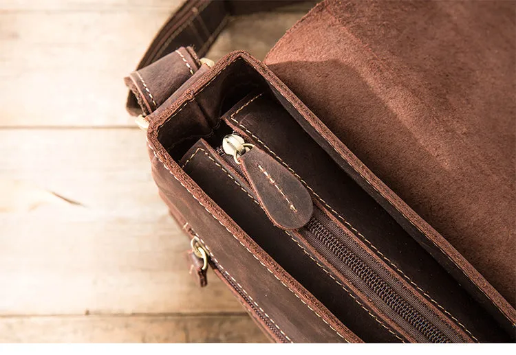 Cool Leather Black Mens Side Bag Messenger Bags Vintage Courier Bag for Men