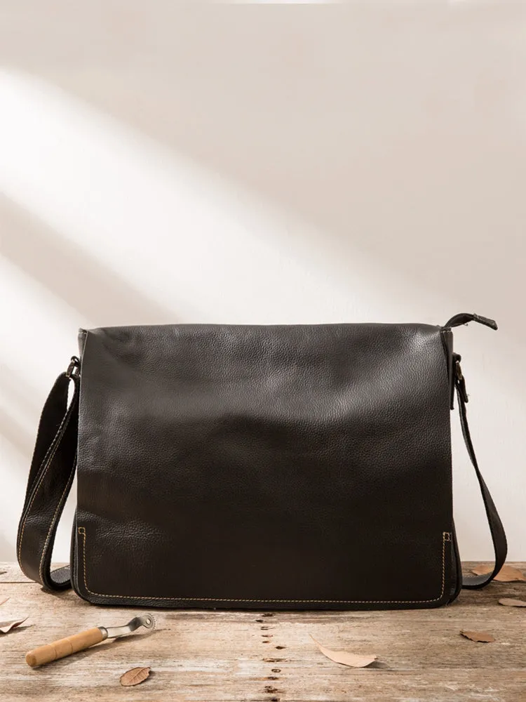 Cool Leather Black Mens Side Bag Messenger Bags Vintage Courier Bag for Men