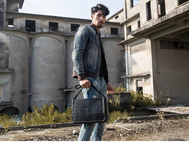Cool Leather Black Mens Side Bag Messenger Bags Vintage Courier Bag for Men