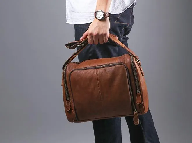 Cool Leather Brown Mens Messenger Bags Vintage Shoulder Bag  for Men