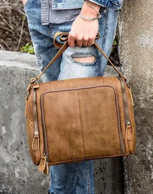 Cool Leather Brown Mens Messenger Bags Vintage Shoulder Bag  for Men