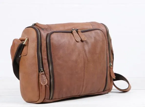 Cool Leather Brown Mens Messenger Bags Vintage Shoulder Bag  for Men