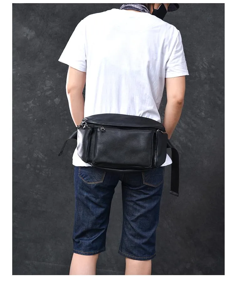 Cool Leather Mens 10" Large Black Fanny Pack Waist Bag Hip Bag for Men