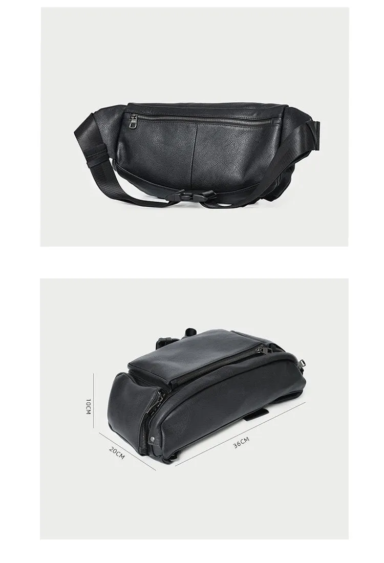 Cool Leather Mens 10" Large Black Fanny Pack Waist Bag Hip Bag for Men