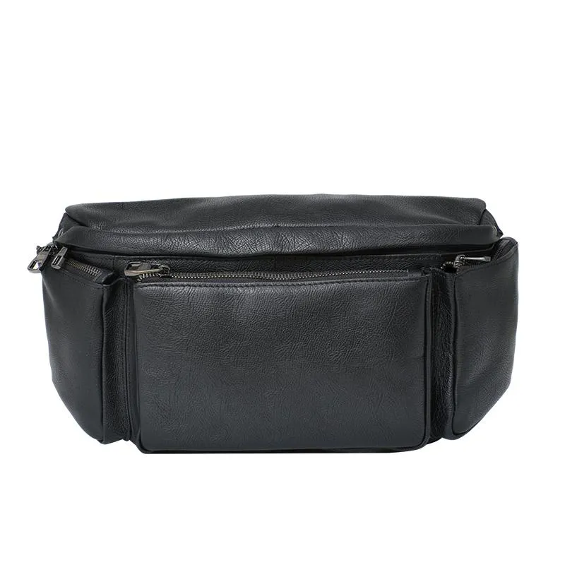 Cool Leather Mens 10" Large Black Fanny Pack Waist Bag Hip Bag for Men