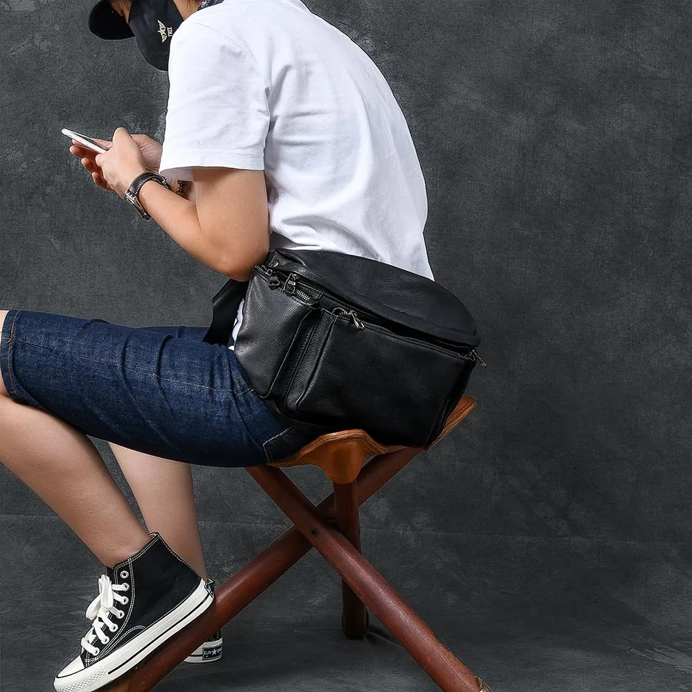 Cool Leather Mens 10" Large Black Fanny Pack Waist Bag Hip Bag for Men