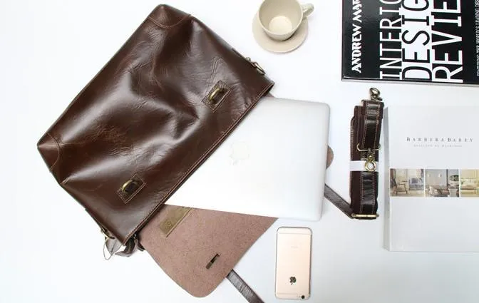 Cool Leather Mens Briefcase Messenger Bags Handbag Shoulder Bag for men