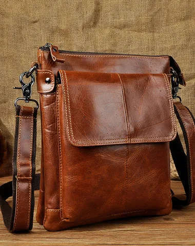 Cool Leather Mens Brown Messenger Bag Vintage Shoulder Bags For Men