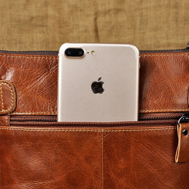 Cool Leather Mens Brown Messenger Bag Vintage Shoulder Bags For Men