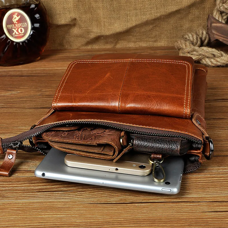 Cool Leather Mens Brown Messenger Bag Vintage Shoulder Bags For Men