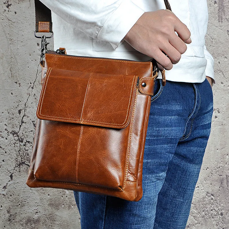 Cool Leather Mens Brown Messenger Bag Vintage Shoulder Bags For Men