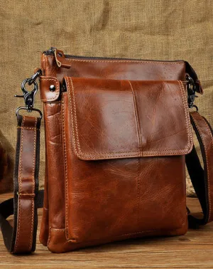 Cool Leather Mens Brown Messenger Bag Vintage Shoulder Bags For Men