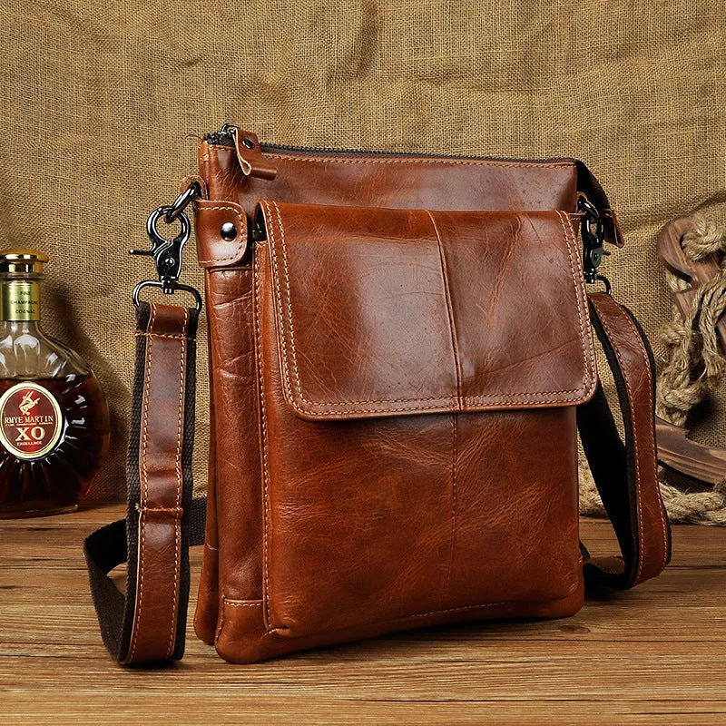 Cool Leather Mens Brown Messenger Bag Vintage Shoulder Bags For Men