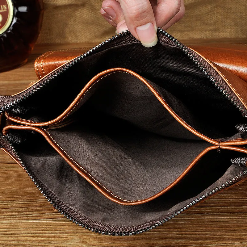 Cool Leather Mens Brown Messenger Bag Vintage Shoulder Bags For Men